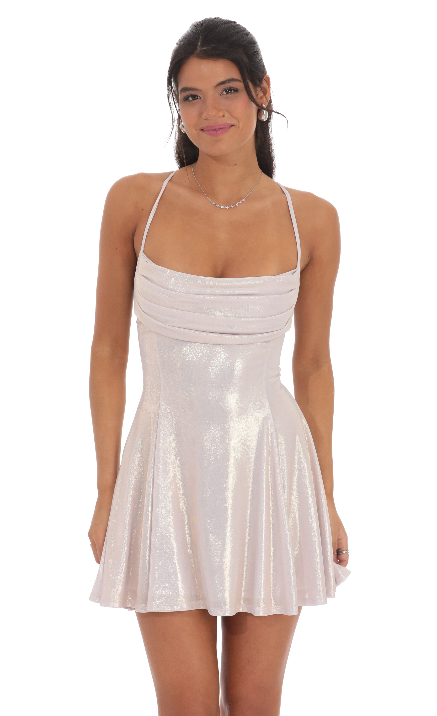 Metallic Draped A-Line Dress in Rose Gold