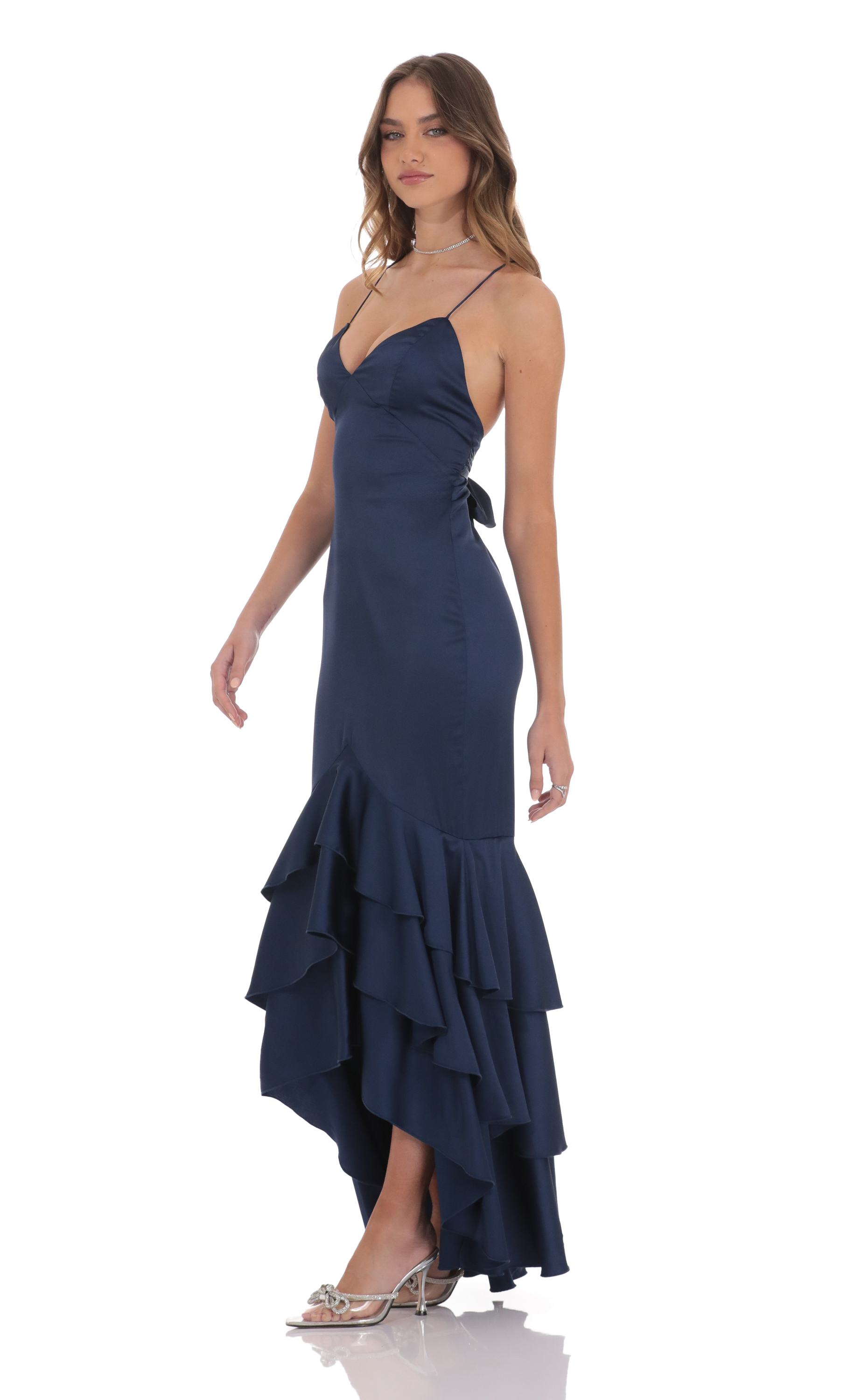 sachin and babi light blue dress BABARONI Soft Satin Burnt Orange Bridesmaid Dresses V-neck Floor-length  Spaghetti Straps with Slit Pocket A-line main image 0