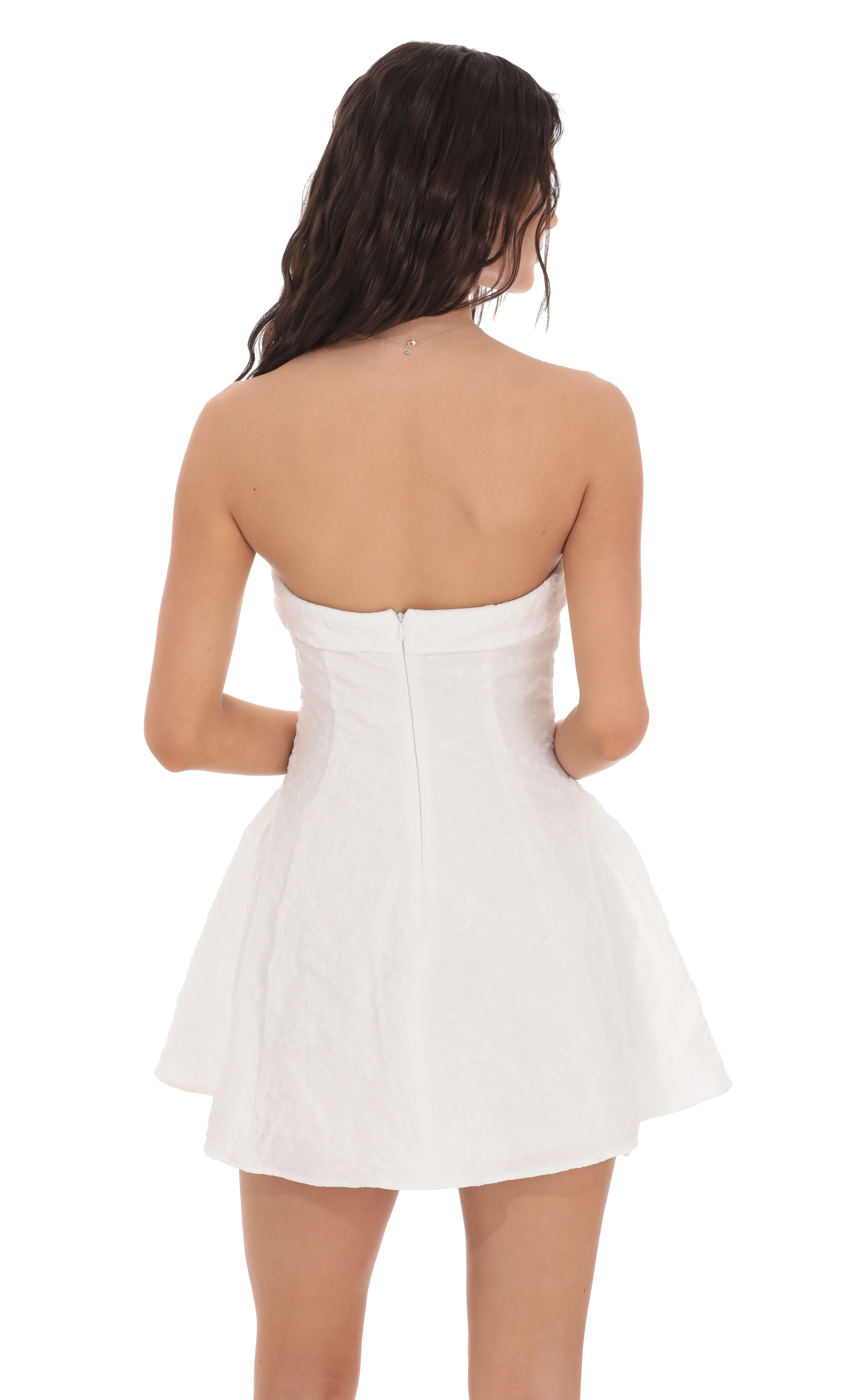embroidered floral strapless dress in white lucy in the sky Eyelet Floral Strapless Dress in White