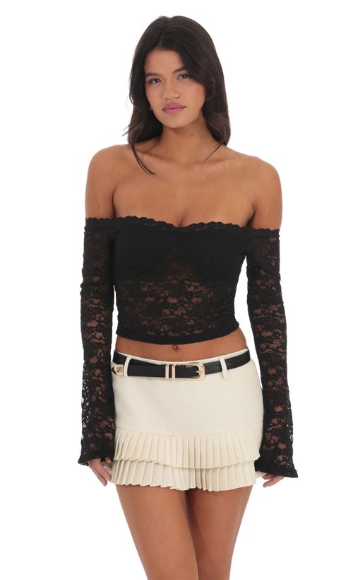 Gather off shoulder tops 　Riu RSQ Womens Stripe Off The Shoulder Long Sleeve Top - TAN
