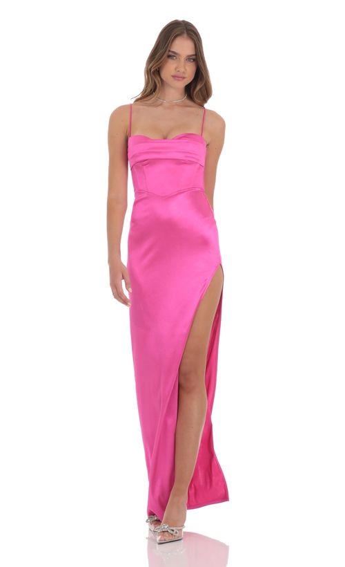 suede draped lace maxi dress in magenta Suede Draped Lace Maxi Dress in Magenta