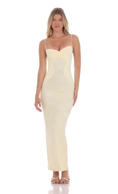 knee length dresses for ladies White Sheer Lace Ruffle Detail Thigh Split Maxi Dress