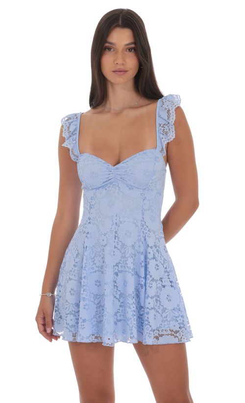 Lace Back Bodycon Dress In Sparkling Blue Sapphire | LUCY IN THE SKY Lace Back Bodycon Dress In Sparkling Blue Sapphire | LUCY IN THE SKY