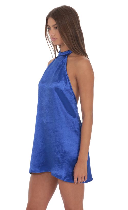 Satin Halter Shift Dress in Bright Blue | LUCY IN THE SKY