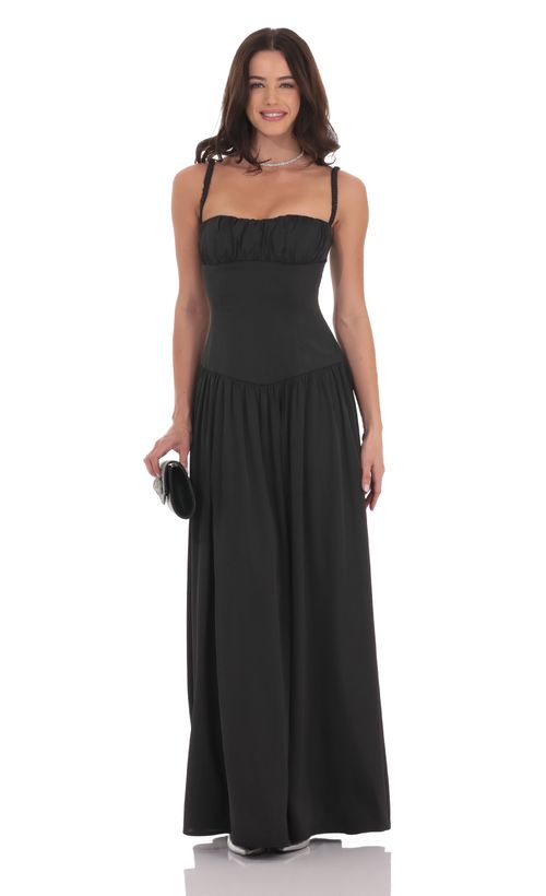 Rhinestone Crepe Cutout Maxi Dress in Black | LUCY IN THE SKY
