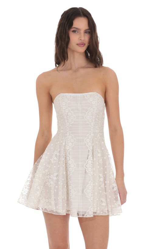 Sheen Empire Waist Midi Dress in Ivory | LUCY IN THE SKY