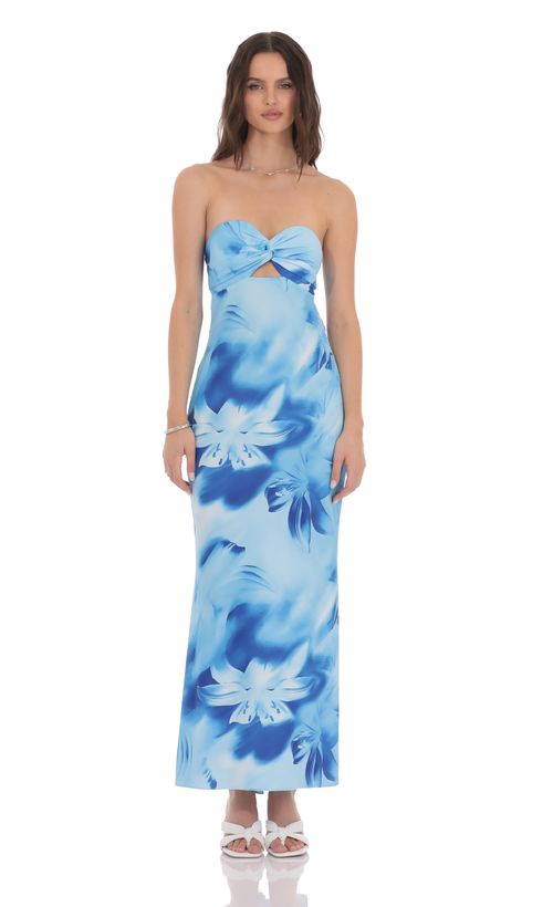 blue bridesmaid dresses plus size Elsa Ice Blue Maxi Dress with Neck Scarf XXL main image 0