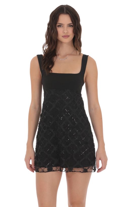 Sequin One Shoulder Cutout Dress in Black