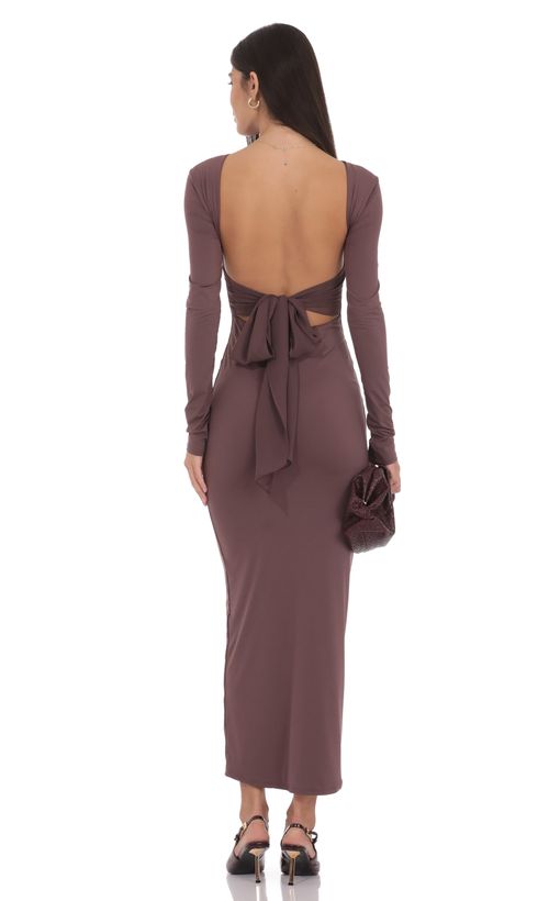 brown long sleeve backless dress Long Sleeve Boat Neck Micro Mini Dress main image 1