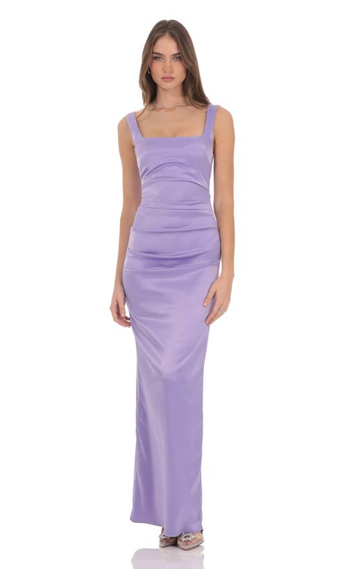 slim fit dress slacks Purple Chiffon Leave Print Maxi Dress main image 1
