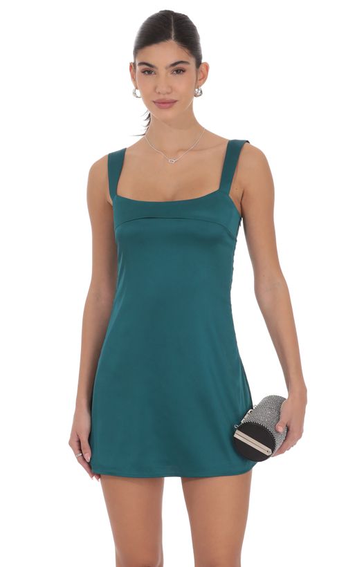 navy blue dress for baby girl Satin Halter A-line Dress in Sage