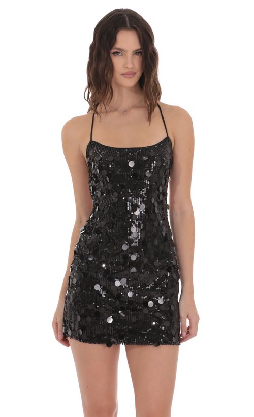 Mesh Sequin Ruffles Dress in Black | LUCY IN THE SKY