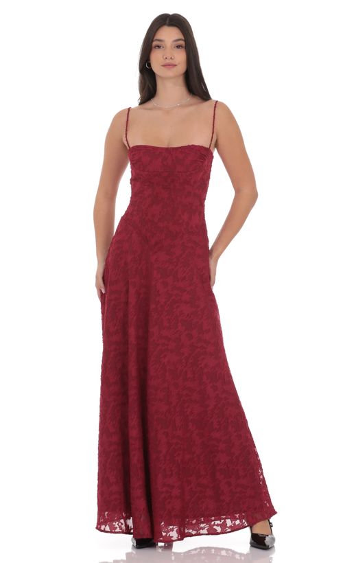 square neck fit and flare maxi dress in maroon Brown Warm Cotton Waffle Fit and Flare Balloon Sleeves Maxi Dress 52
