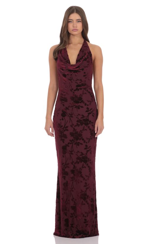 Halter Maxi Dress in Burgundy