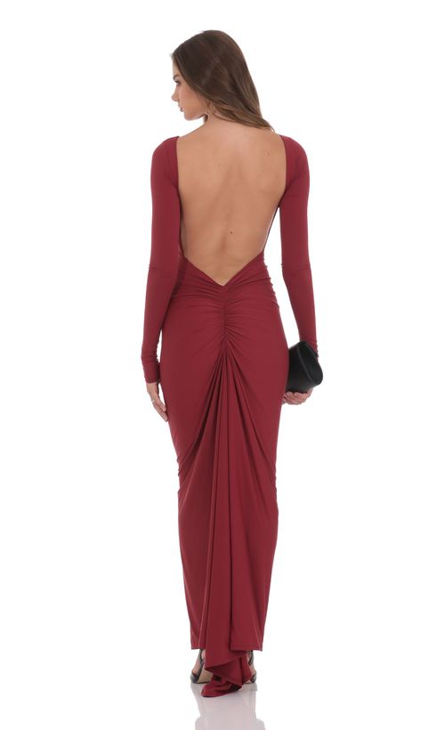 Burnout Lace-Up Maxi Dress in Maroon | LUCY IN THE SKY