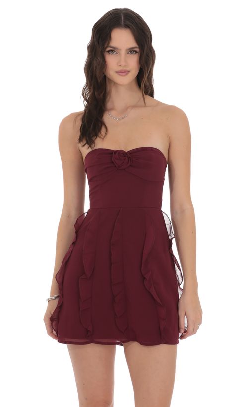 Sequin Embroidered Floral Babydoll Dress in Red | LUCY IN THE SKY