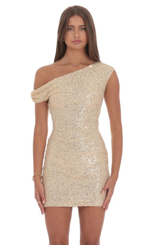 Sequin Mini Dress in Gold | LUCY IN THE SKY