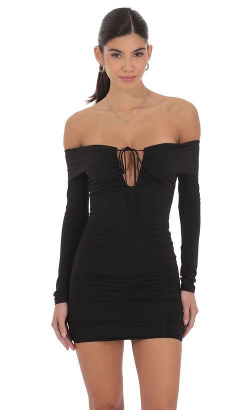 Glitter Mesh Ruched Bodycon Dress in Black | LUCY IN THE SKY