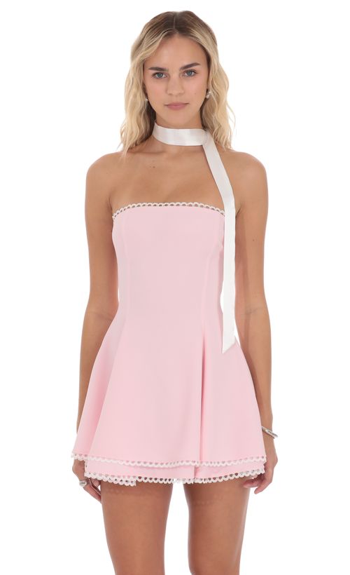 Flower Satin Halter Dress in Pink | LUCY IN THE SKY