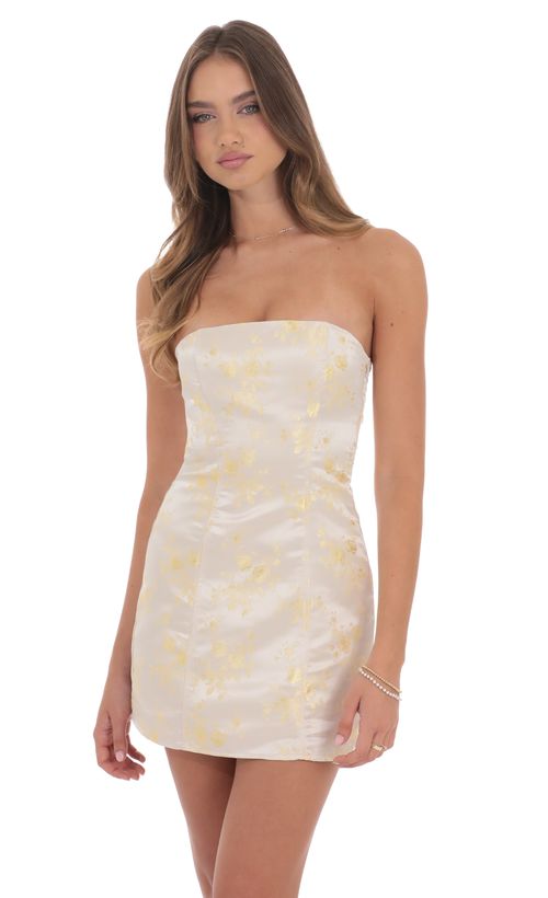 Flower Satin Halter Dress in Champagne | LUCY IN THE SKY