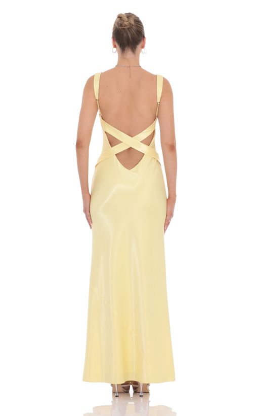 lucy in the sky satin lace up dress Lulu Satin Lace-up Dress in Yellow