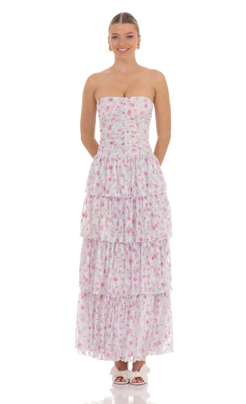 Tulle Off Shoulder Sleeve Maxi Dress in White | LUCY IN THE SKY