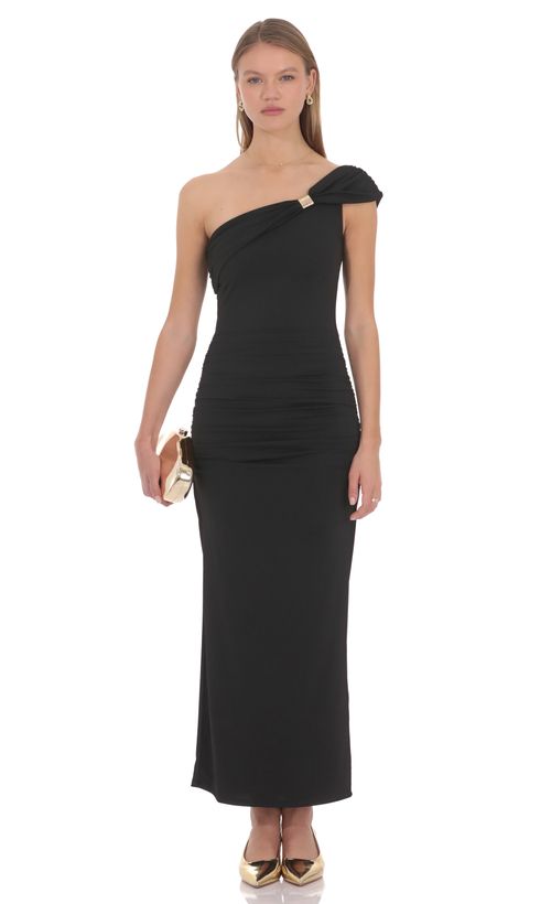 Satin Square Neck Maxi Dress in Black | LUCY IN THE SKY Satin Square Neck Maxi Dress in Black | LUCY IN THE SKY