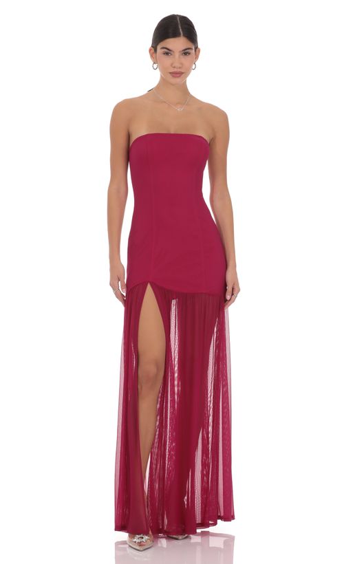 chinese dress ladies 2025 New Strapless Ruffle Prom Dress Summer One Shoulder Ruched Fit Flare  Slit Mesh Skirt Cocktail Party Maxi Gown,Pink,S at Amazon Women's Clothing  store main image 1