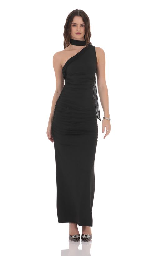 navy blue dress for baby girl Alice + Olivia Laverne Lace Up Back Asymmetric Ruffle Maxi Dress main image 1
