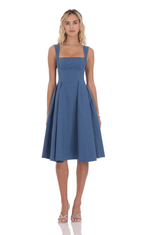 Square Neck Bodycon Midi Dress in Royal Blue | LUCY IN THE SKY