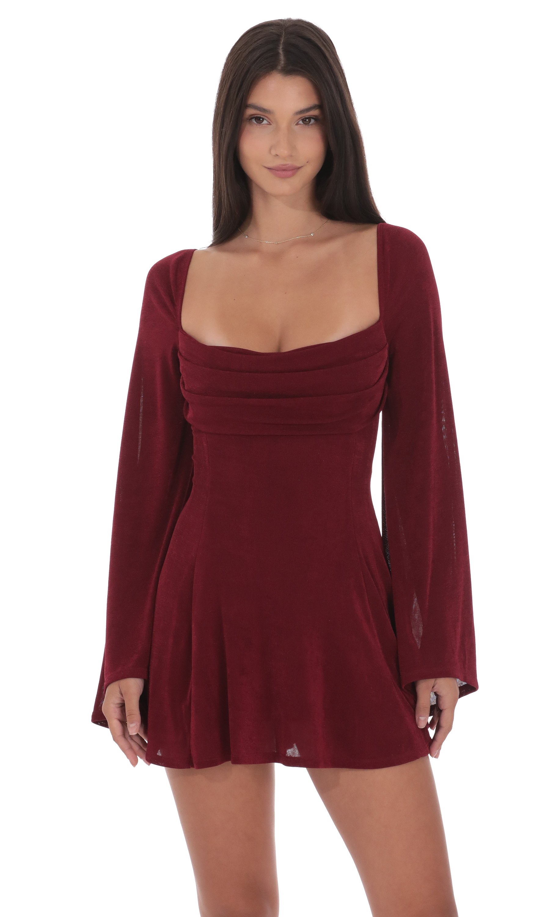 Slinky Flare Sleeve Dress in Burgundy | LUCY IN THE SKY