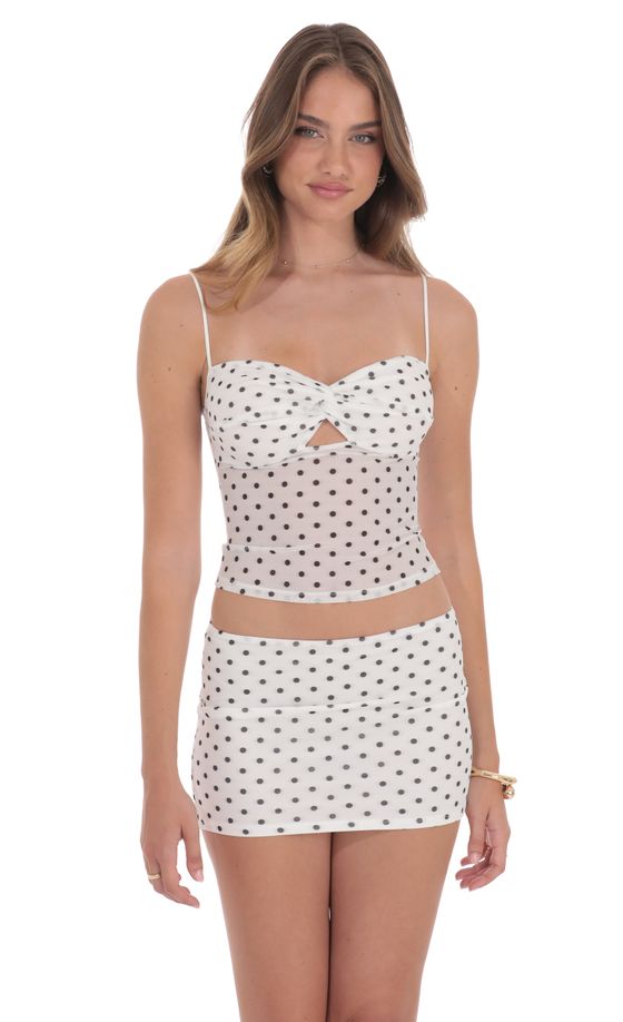 Twist Polka Dot Mesh Two Piece Set in White
