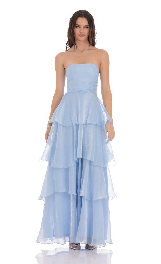 Corset Ruffle Strapless Maxi Dress in Sky Blue