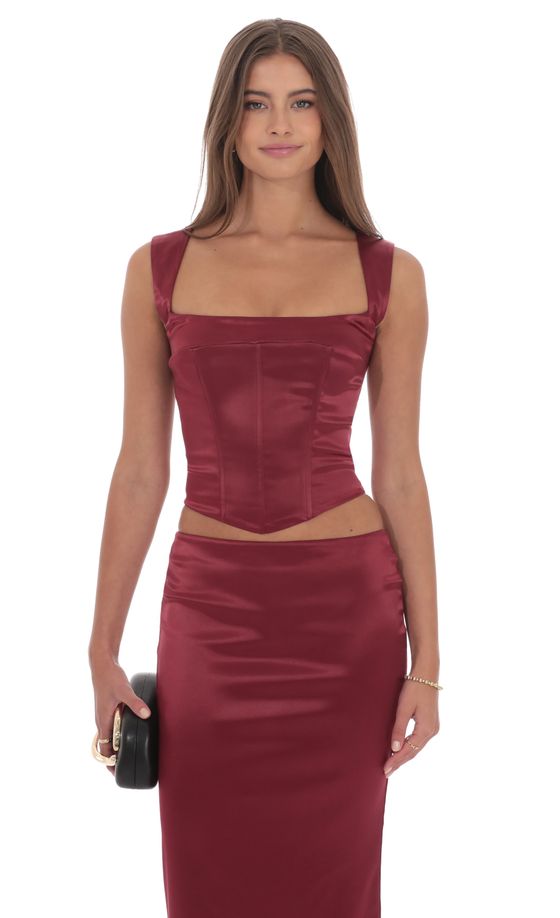 Satin Corset Top in Maroon