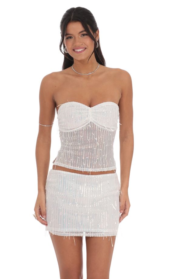 Fringe Sequin Top in White