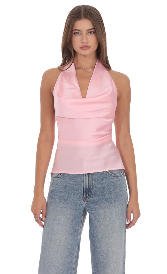 Satin Cowl Neck Top in Pink