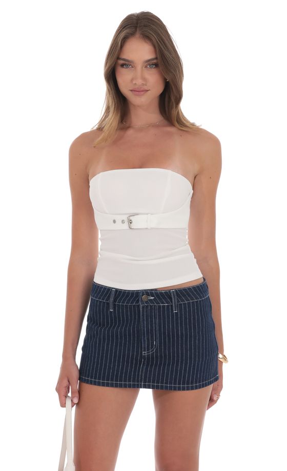 Pinstripe Denim Mini Skort in Blue