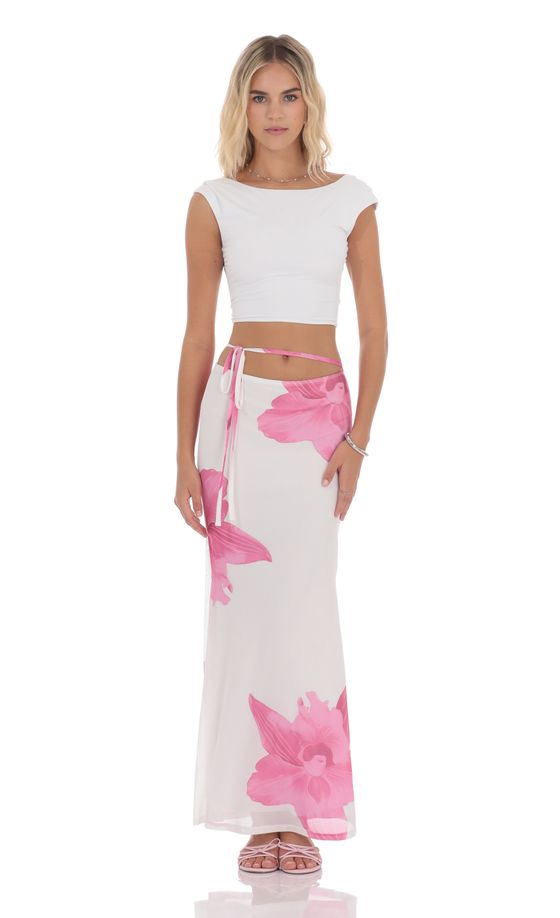 Mesh Floral Maxi Skirt in White