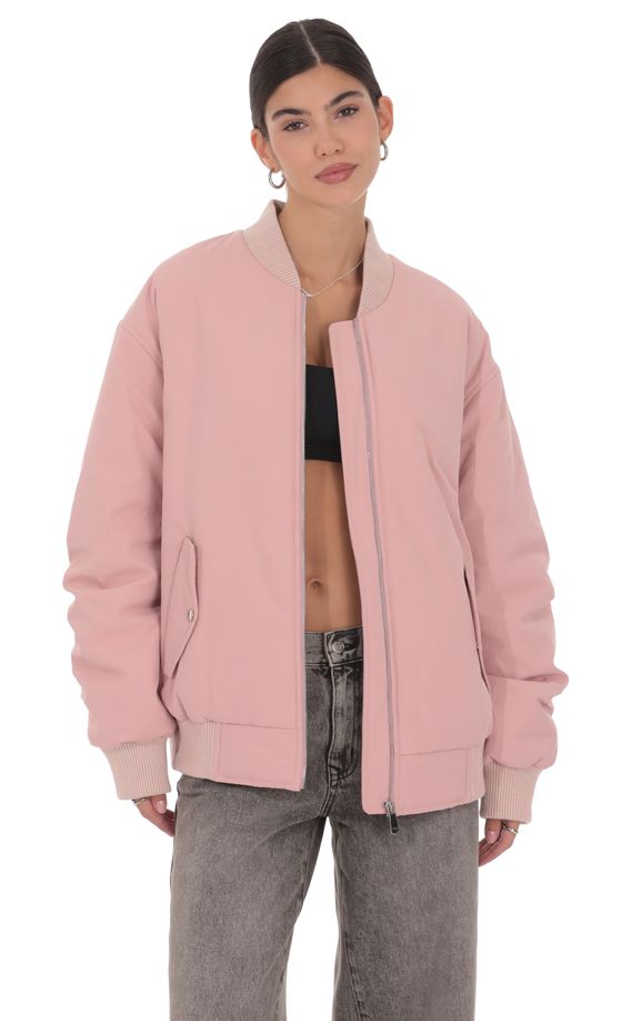 Oversized Bomber Jacket in Pink