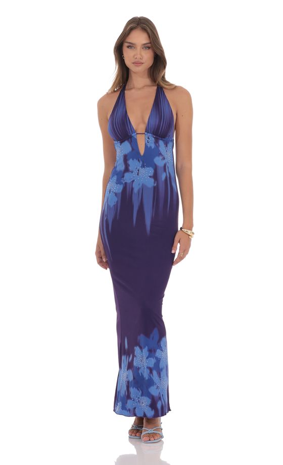Floral Rhinestone Maxi Dress in Purple