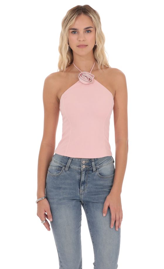 Rhinestone Rosette Top in Pink