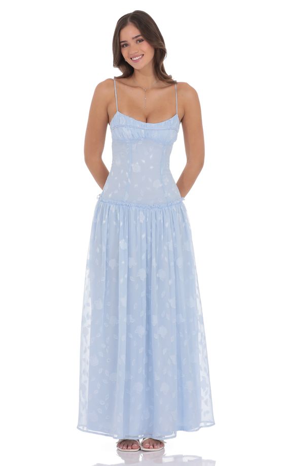Floral Chiffon Maxi Dress in Light Blue