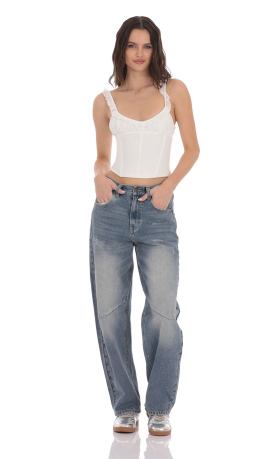 Distress Barrel Jeans in Faded Denim