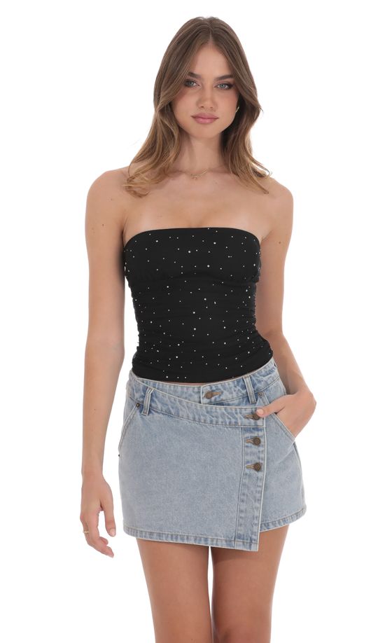 Overlap Button Denim Skirt in Light Blue