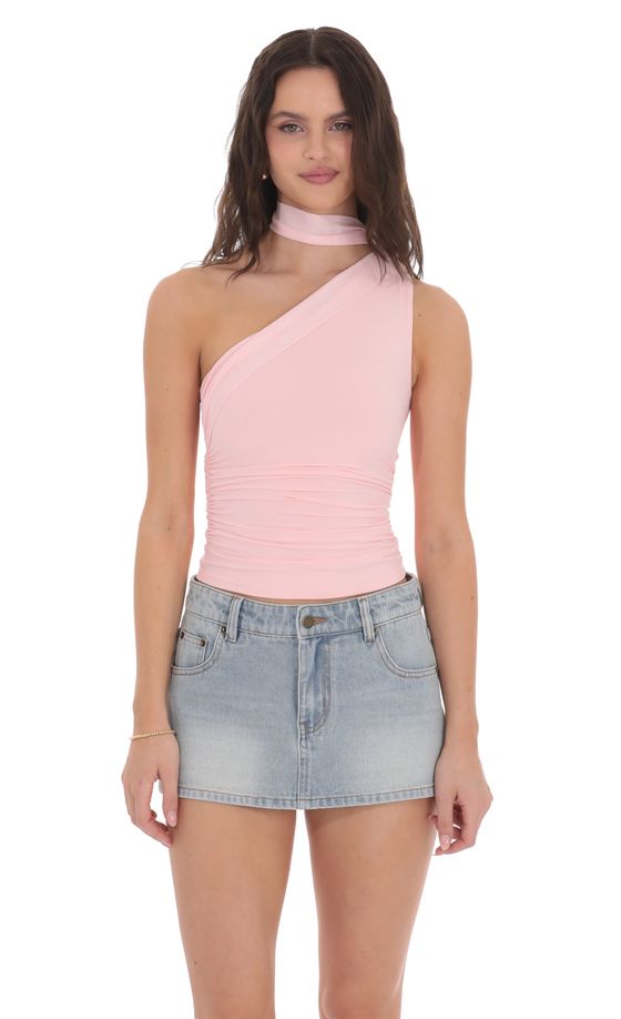 Mesh Scarf Halter Top in Pink