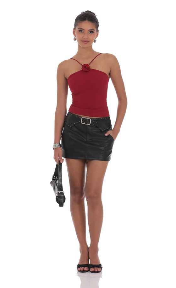 Studded Belt Faux Leather Skirt in Black