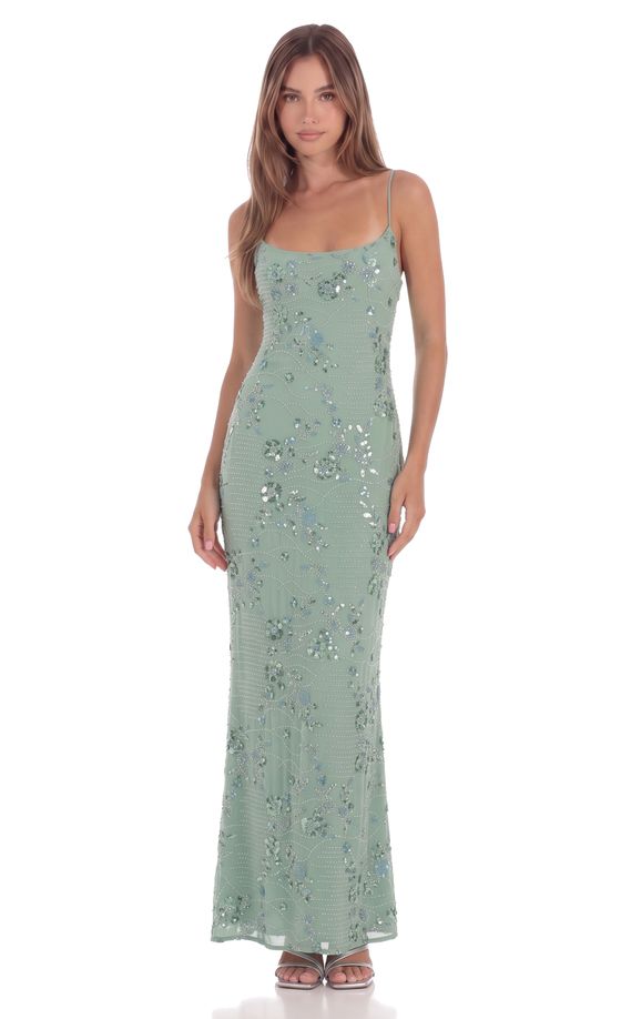 Embellished Maxi Dress in Green