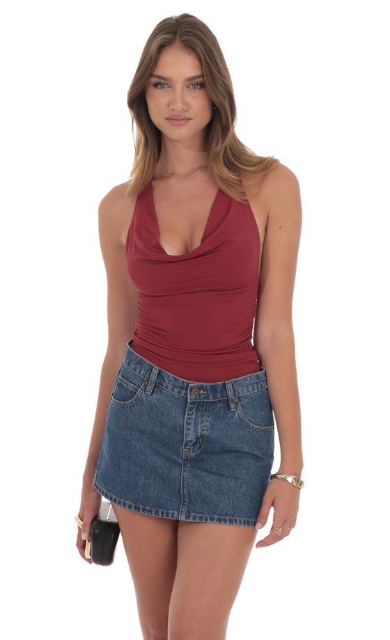 Cowl Neck Halter Top in Maroon