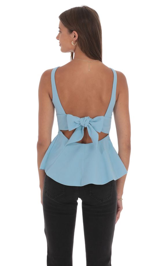 High Neck Back Bow Top in Light Blue