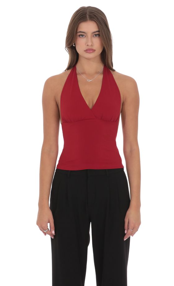 V-Neck Halter Top in Maroon